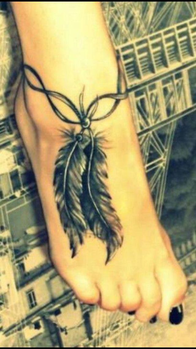 Indian Feather Right Ankle Tattoo Idea