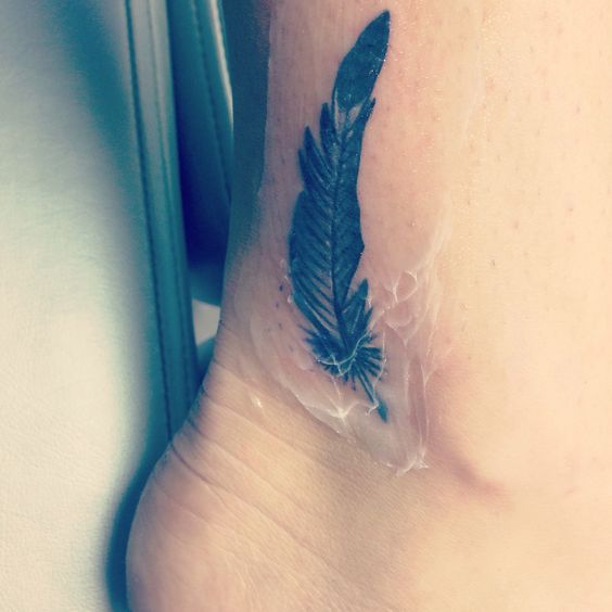 Indian Feather Side Ankle Tattoo