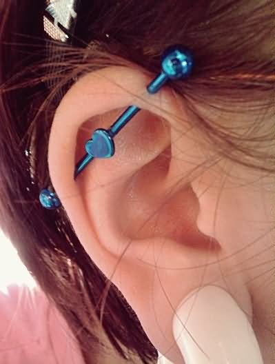 Industrial Piercing With Heart Barbell