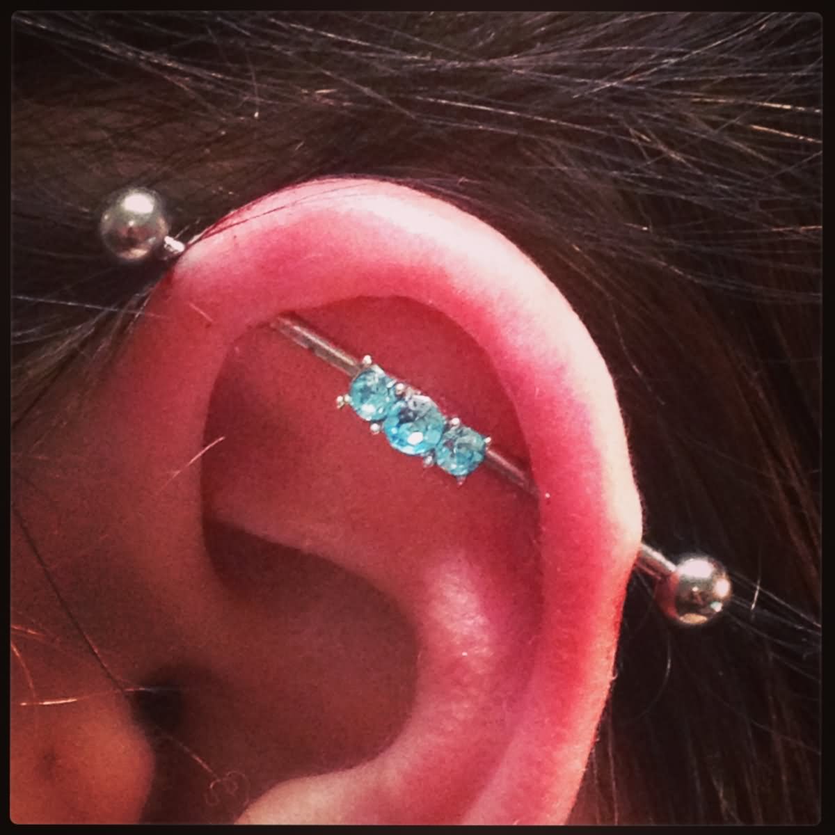 Industrial Piercing With Silver Barbell