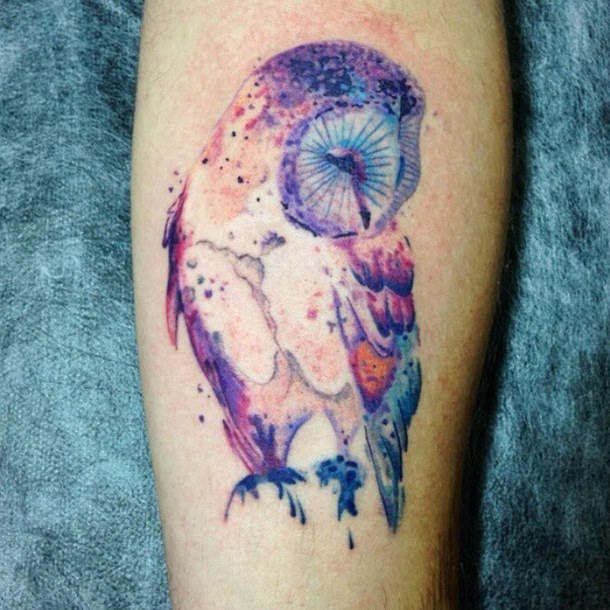 Inspiring Watercolor Owl Tattoo Design For Sleeve