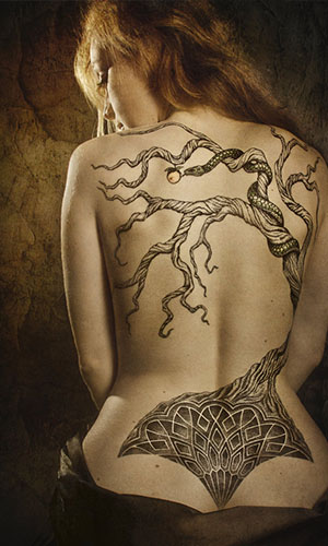 Latest Black Tree Of Life Without Leaves Tattoo On Girl Full Back
