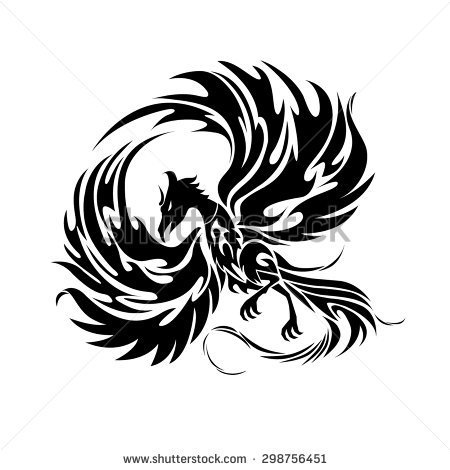 Latest Black Tribal Flying Phoenix Tattoo Design