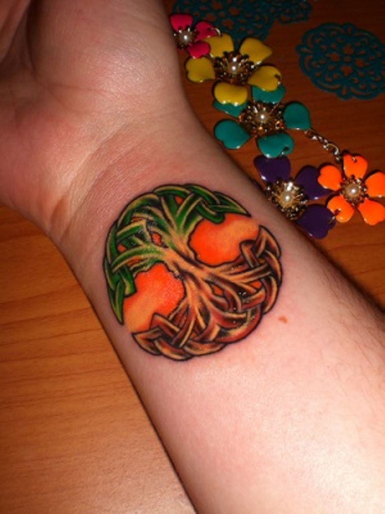 Latest Colorful Celtic Tree Of Life Tattoo On Right Wrist