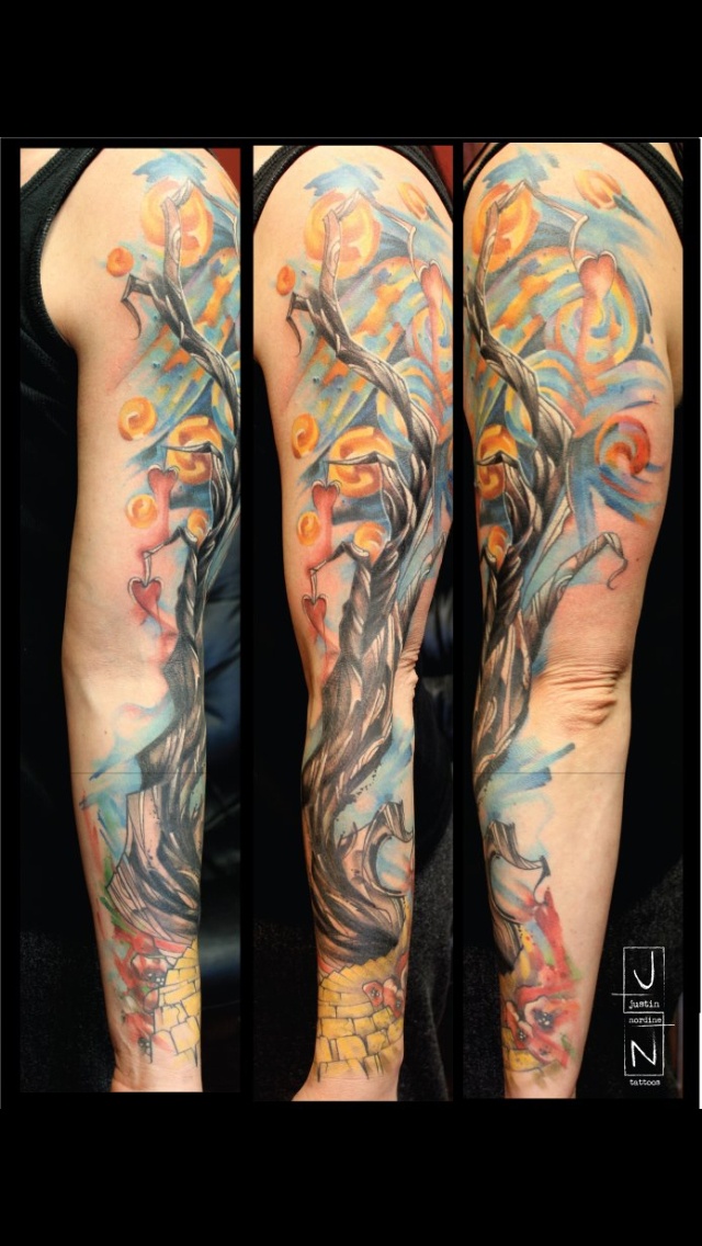 Latest Colorful Tree Of Life Tattoo On Right Full Sleeve