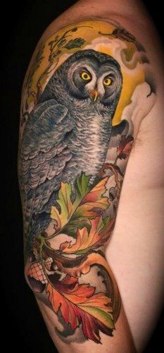 Latest Owl Tattoo On Man Right Half Sleeve