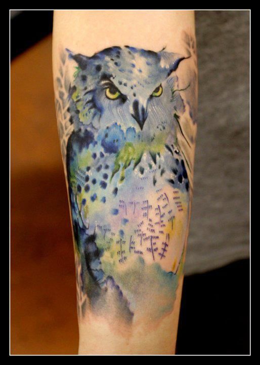 Latest Watercolor Owl Tattoo Design For Sleeve