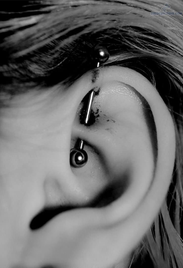 Left Ear Industrial Piercing With Barbell