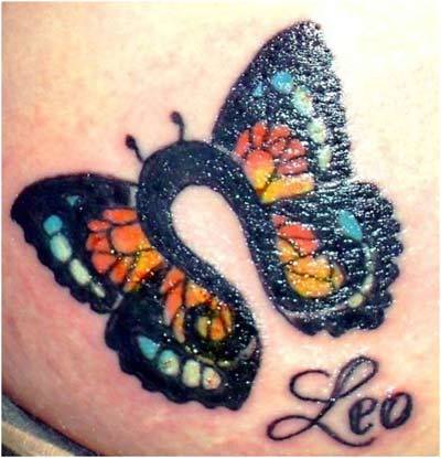 Leo Zodiac Sign With Butterfly Wings Tattoo Design