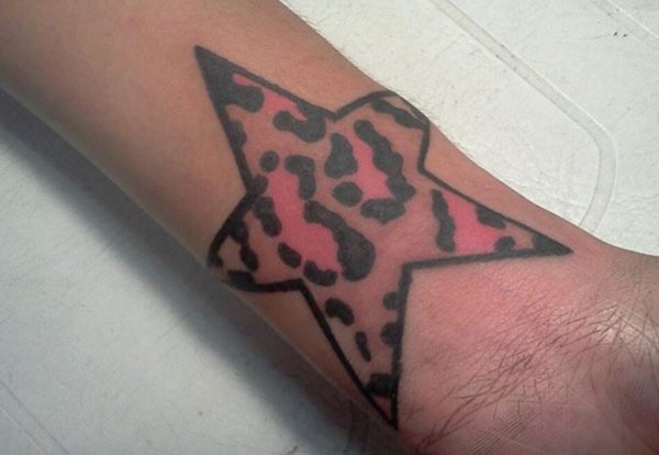 Leopard Print Star Tattoo On Wrist