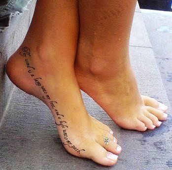 Lettering Tattoo On Girl Foot