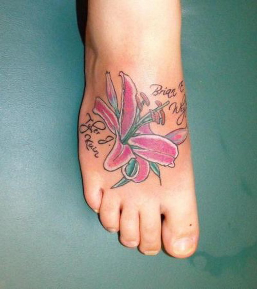 Lily Flower tattoo On Girl Right Foot