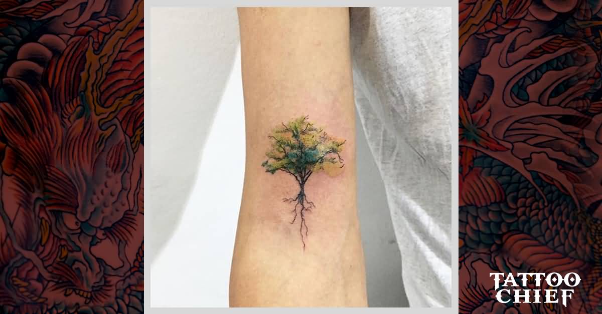 Little Tree Of Life Tattoo On Right Half Sleeve