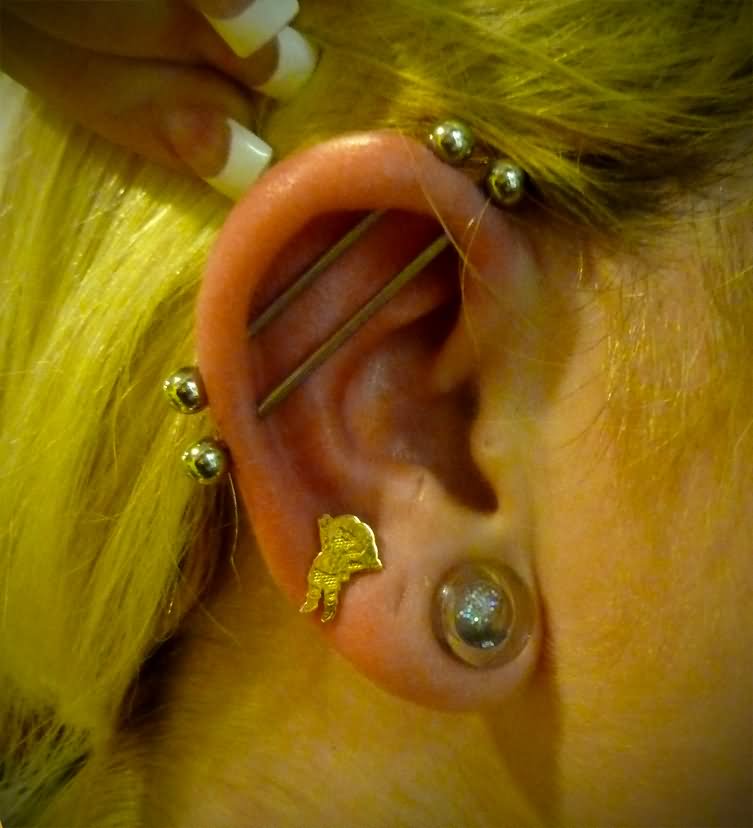 Lobe And Double Industrial Piercing