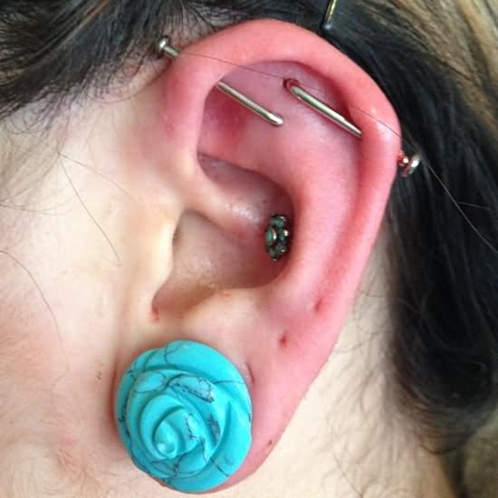 Lobe And Industrial Piercings For Beautiful Girls