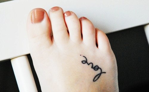 Love Cute Word Foot Tattoo