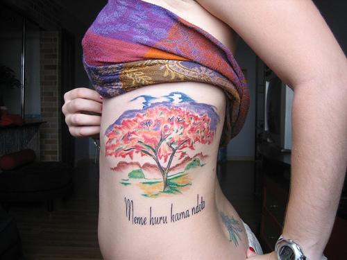 Meme Huru Kama Ndege - Colorful Tree Of Life Tattoo On Girl Left Side Rib