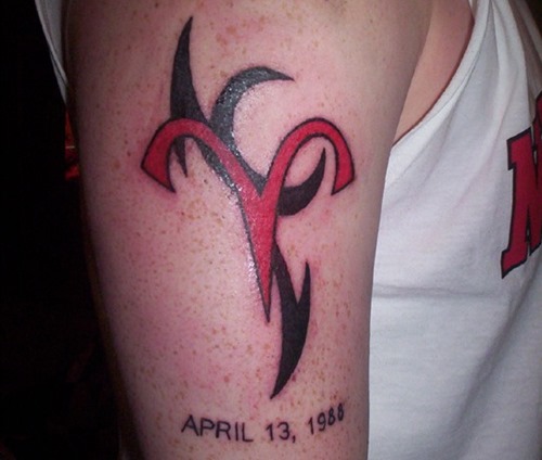 Memorial Aries Zodiac Sign Tattoo On Right Half Sleeve