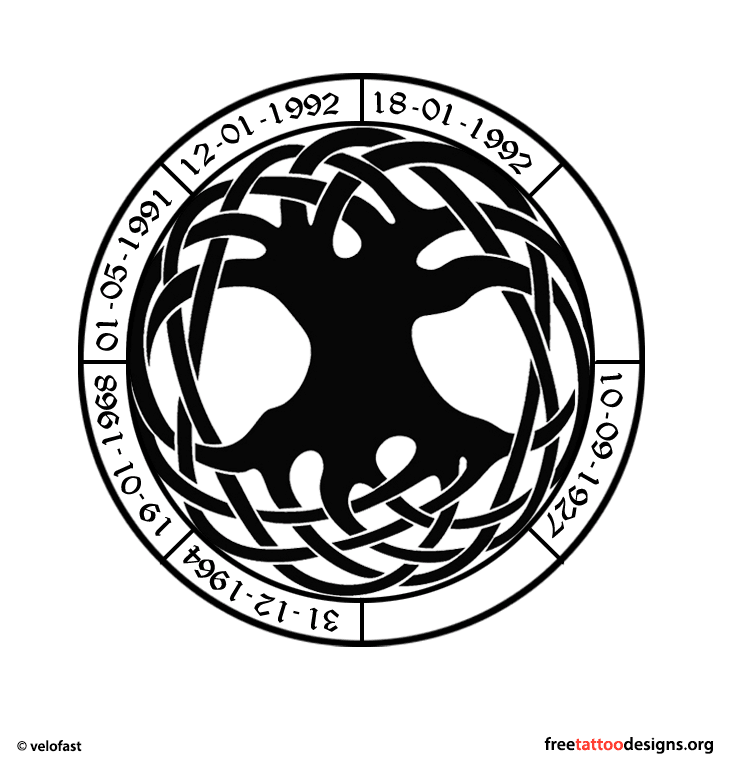 Memorial Black Celtic Tree Of Life Tattoo Stencil
