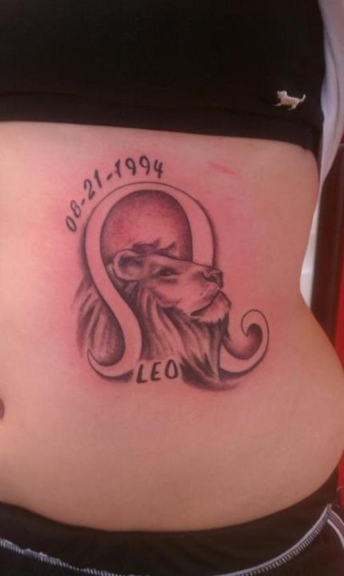 Memorial Leo Zodiac Sign Tattoo Design For Side Rib