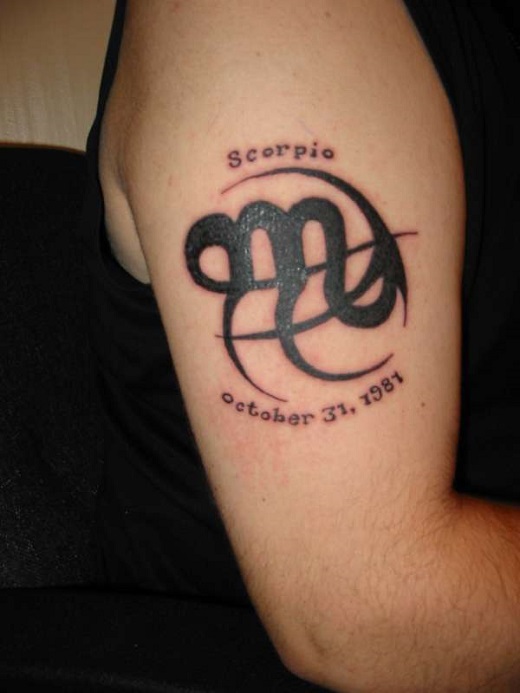 Memorial Scorpio Zodiac Sign Tattoo On Right Half Sleeve