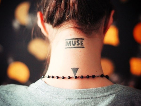 Muse - Silhouette Upside Down Triangle Tattoo On Girl Back Neck
