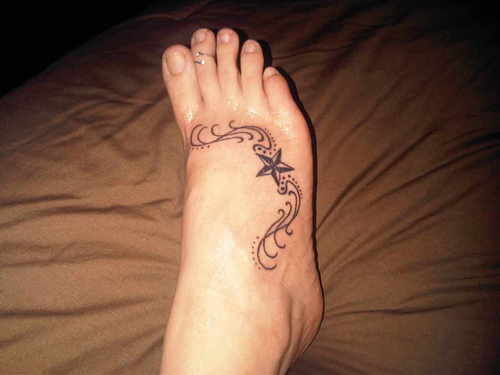 Nautical Star Foot Tattoo For Girls