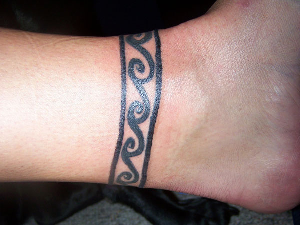 Nice Black Tribal Ankle Band Tattoo Idea