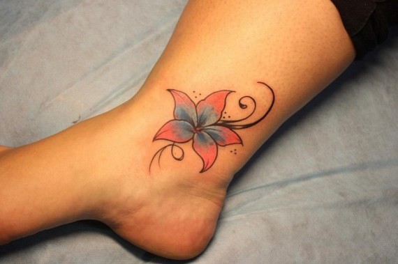 Nice Color Flower Tattoo On Foot