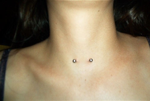 Nice Front Neck Piercing With Barbell