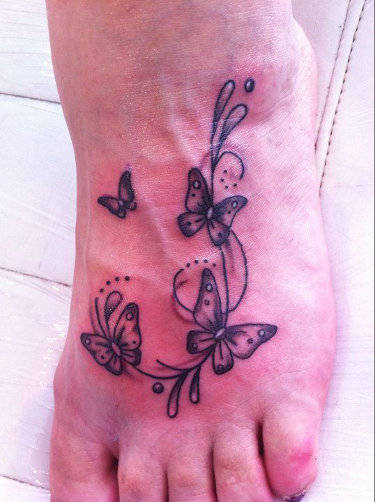 Nice Grey Butterfly Foot Tattoos