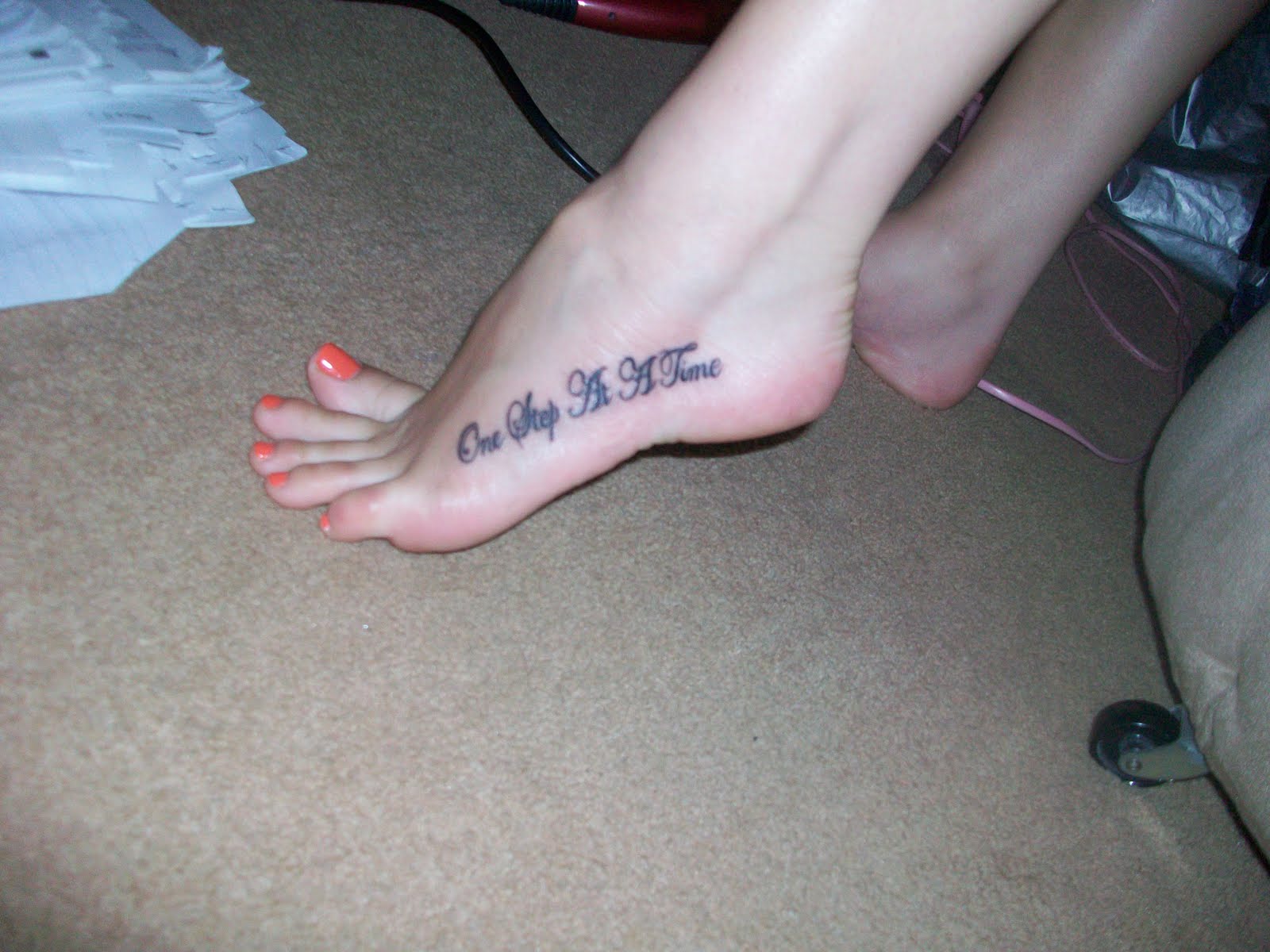 One Step At A Time Cute Word Foot Tattoo Idea for Girls