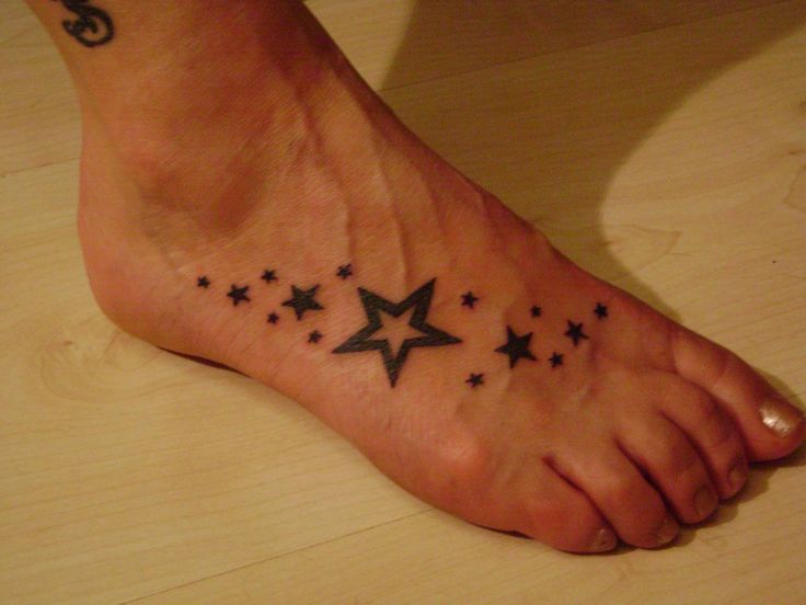 Outline Black Cute Star Foot Tattoo