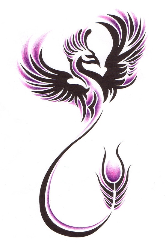 Purple And Black Phoenix Tattoo Design For Girl