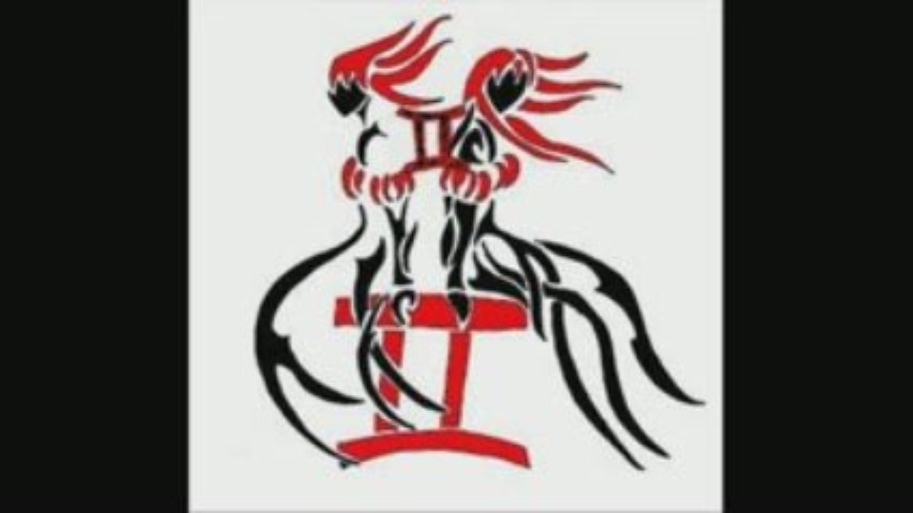 Red And Black Tribal Gemini Zodiac Sign Tattoo Design