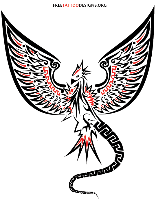 Red And Black Tribal Phoenix Tattoo Design