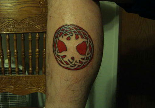 Red Celtic Tree Of Life Tattoo Design For Leg Calf