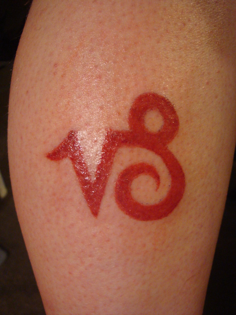 Red Ink Capricorn Zodiac Sign Tattoo Design For Leg
