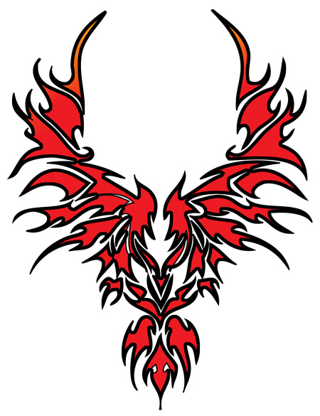 Red Ink Tribal Phoenix Tattoo Design