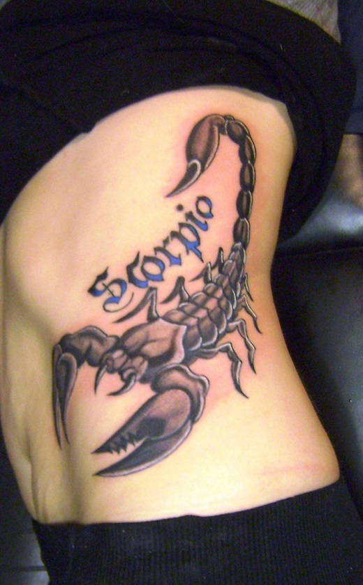 Scorpio Zodiac Sign Tattoo On Girl Left Side Rib