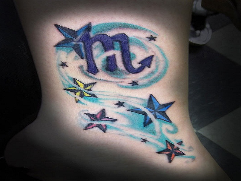 Scorpio Zodiac Sign With Star Tattoo Design