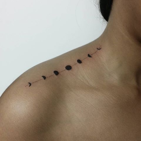 Silhouette Phases Of The Moon Tattoo On Right Upper Shoulder