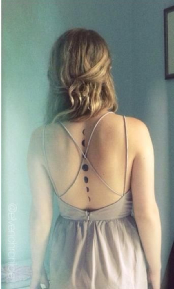 Silhouette Small Phases Of The Moon Tattoo On Girl Upper Back