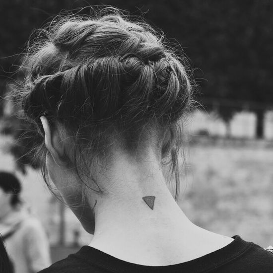 Silhouette Triangle Tattoo On Girl Back Neck