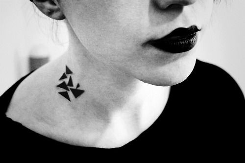 Silhouette Triangles Tattoo On Girl Right Side Neck
