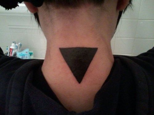 Silhouette Upside Down Triangle Tattoo On Back Neck