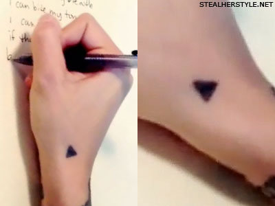 Silhouette Upside Down Triangle Tattoo On Right Hand