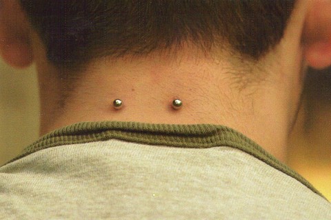 Silver Barbell Back Neck Piercing