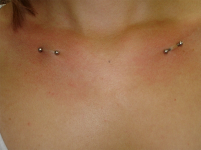 Silver Barbell Clavicle Piercing Ideas For Girls