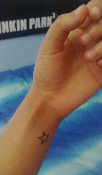 Simple Black Outline Wrist Star Tattoo